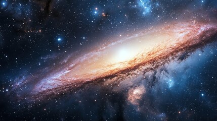 Vibrant spiral galaxy shining with celestial light and cosmic dust trails
