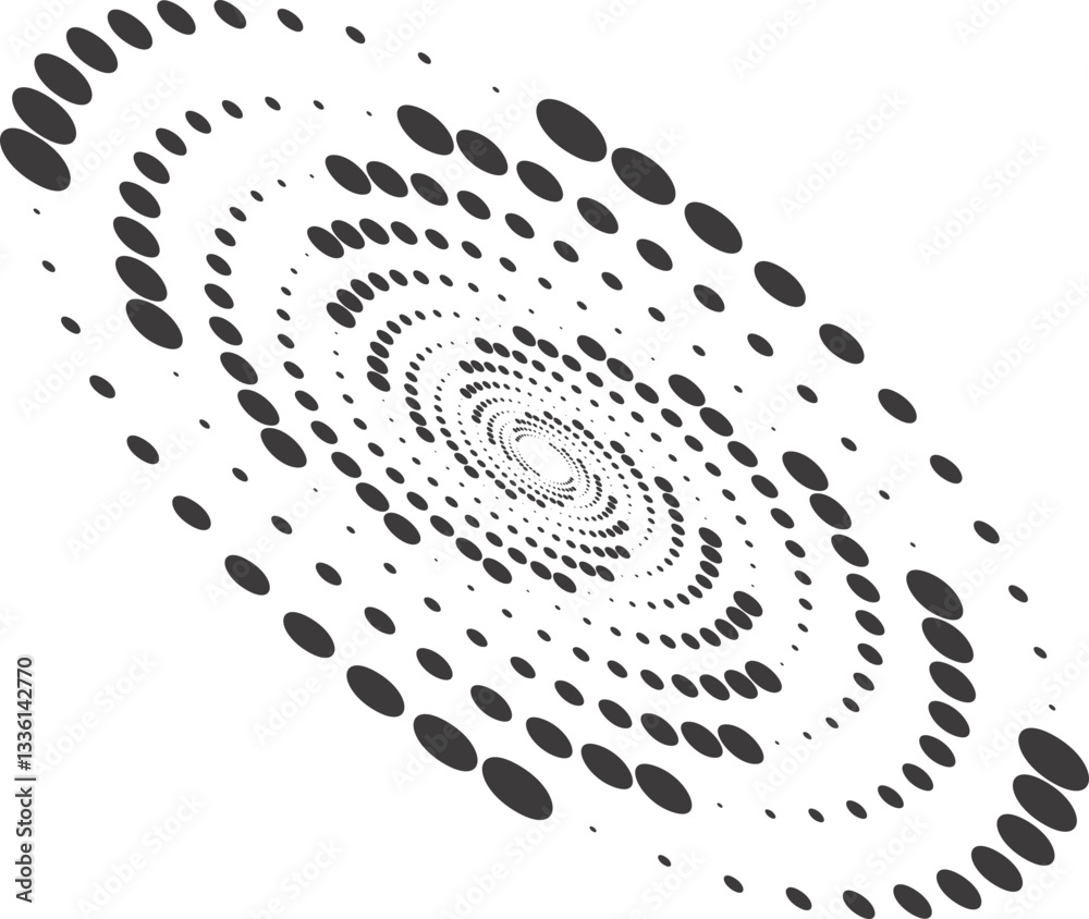 Poster abstract dotted round with spiral pattern. circular graphic. swirl circle shape with halftone effect