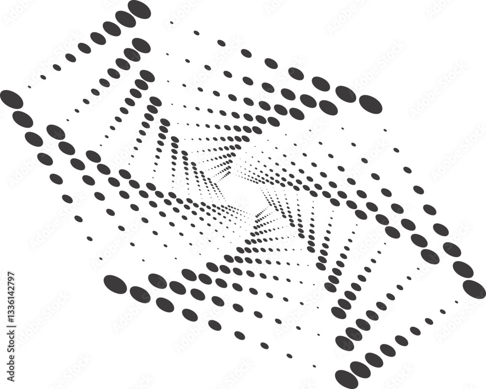 Poster abstract dotted round with spiral pattern. circular graphic. swirl circle shape with halftone effect