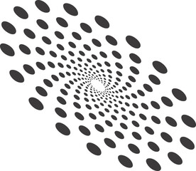Abstract dotted round with spiral pattern. Circular graphic. Swirl circle shape with halftone effect. Geometric concentric radial element