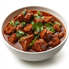 A hearty red meat dish with tomato sauce and vegetables