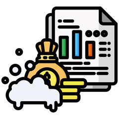 Financial report icon in Flat Color Style With Outline. Simple Vector Design. Simple Vector Flat Icon