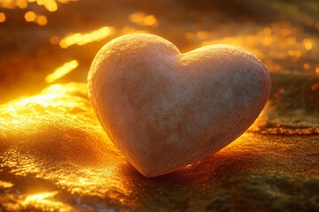 Fototapeta premium Soft Velvet Heart Radiates Warmth in a Golden Sunset Glow. Generative AI