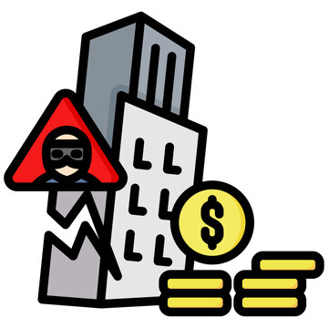 recommend clip art: Insolvency icon in Flat Color Style With Outline. Simple Vector Design. Simple Vector Flat Icon