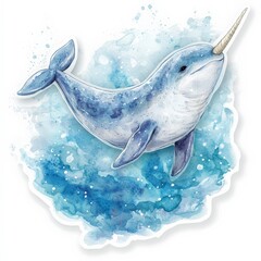 Narwhal swimming gracefully through vibrant blue waters in a serene underwater environment © Anastasiia