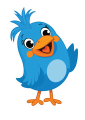 Stylized Blue Bird with Open Beak and Orange Feet - Suitable for Stickers, T-Shirts, and Nursery Decor

