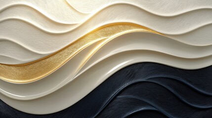 Obraz premium Abstract Texture with Fluid Waves in White, Gold, and Dark Shades for Modern Decor