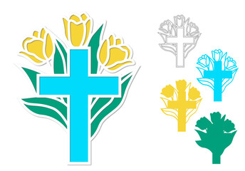 Christian Cross with tulip flowers svg, Layered papercut Easter design