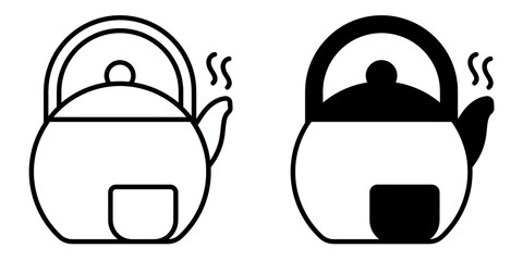 Tea pot editable stroke outline icon isolated on white background flat vector illustration, black outline, Pixel perfect