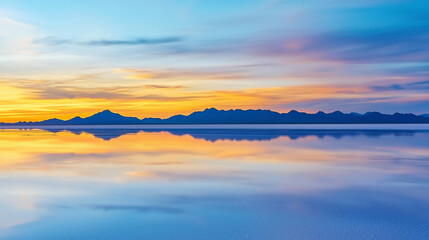 Fototapeta premium A serene salt flat reflecting a pastel sunset