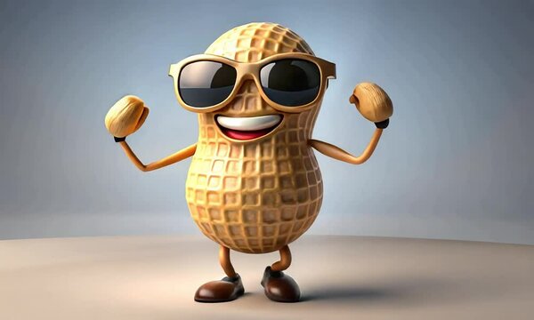 Cheerful 3D Animated Peanut Character with Sunglasses - Fun Snack Design