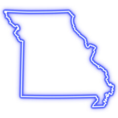 Neon blue outline of Missouri state map on transparent background
