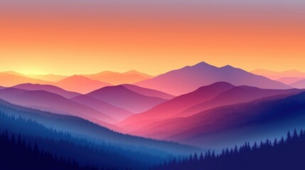 Fototapeta premium Serene Mountain Landscape at Sunrise with Colorful Sky and Layered Hills in the Background