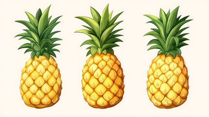 Three Delicious Pineapples: A Vibrant Tropical Illustration