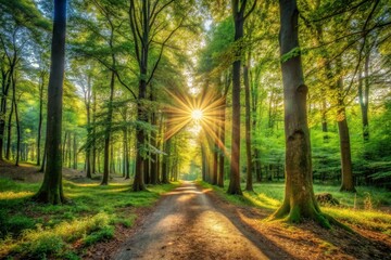 Fototapeta premium Sunlight Bursting Through Forest Trees