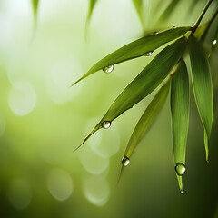 Obraz premium Fresh bamboo leaves with droplets