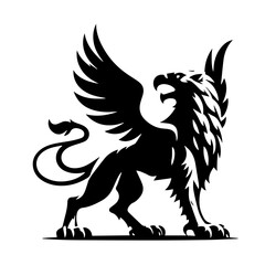 premium black minimal Griffin Mythical Creature Emblem mascot Vector Design Logo A griffin also known as a gryphon or griffon with lion body wings and eagle head A black and white vector illustration 