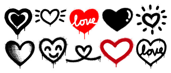 Set of graffiti spray paint heart icon. design elements for banner, flyer, street art, cards, poster, and ads.