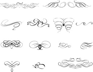 Gold text dividers doodle set. Wedding decorative elements. ornament, borders, floral, vintage line separators. Hand drawn vector illustration isolated on white background. Set page dividers. 