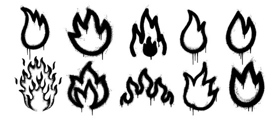 Set of graffiti spray paint flame icon. design elements for banner, flyer, street art, cards, poster, and ads.