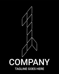 Minimalist Vector Outline Logo of number one. Construction style number logo. This design is perfect for T-shirts, construction, architecture, sports, motorsport, etc. Alphabet for kids to color.