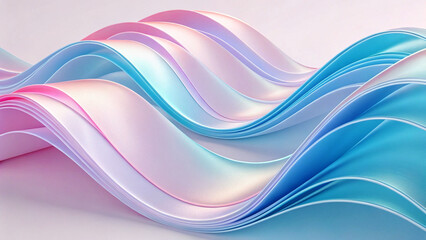 Fototapeta premium Abstract Blue Wave Design with Colorful Flowing Curves. Abstract Fluid Waves – Iridescent Pastel Colors, 3D Flow Design