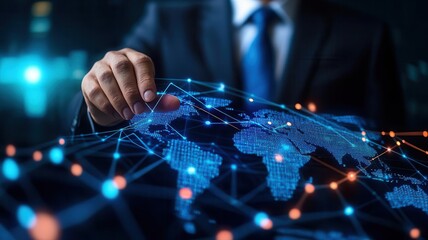 Digital transformation in global trade, featuring blockchain-powered contracts and decentralized finance