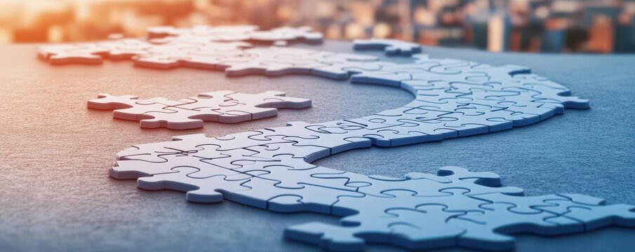 Minimalist concept of a roadmap made of puzzle pieces, symbolizing strategic business planning