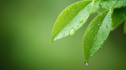 Fototapeta premium Closeup of vibrant green leaf adorned with sparkling water droplets after refreshing rain