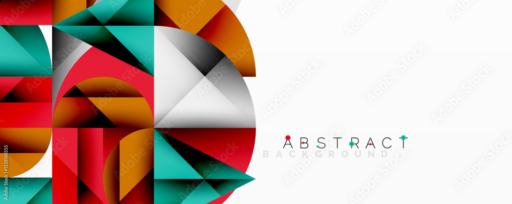 Poster Abstract geometric artwork with overlapping circles and gradients, circle square triangle shapes background featuring sharp angular cuts, smooth shading, and structured layered composition