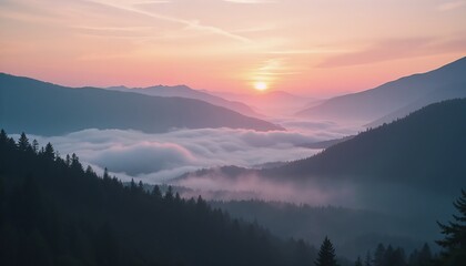Obraz premium Sunrise over mountain valley with majestic mood
