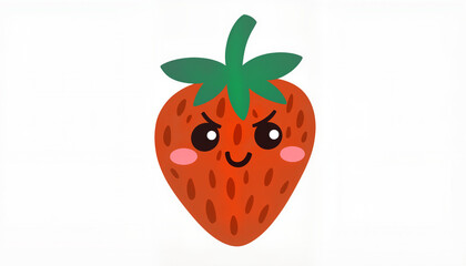 Playful kawaii strawberry expression on white background, joyful design