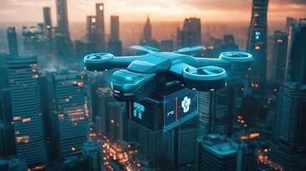 Futuristic Drone Delivery in a Metropolis