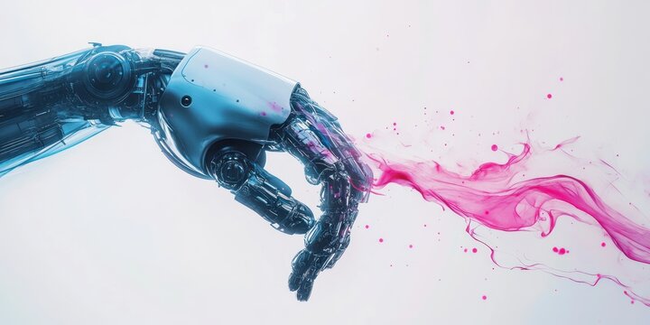 Futuristic robotic arm crafting abstract digital art design for innovative technology concept