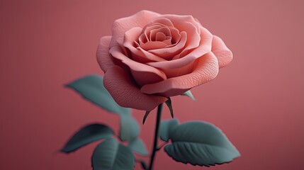 Single peach rose on deep pink background