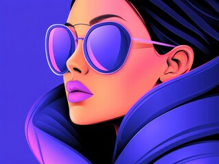 Fototapeta premium Stylish woman in sunglasses with vibrant purple background, exuding confidence