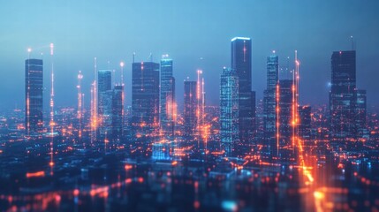 Fototapeta premium AI-driven Smart City with Interconnected Digital Network.