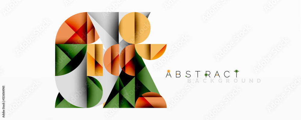 Poster Modern abstract composition with layered circles and angular segments featuring gradients, transparency effects, and a structured geometric layout