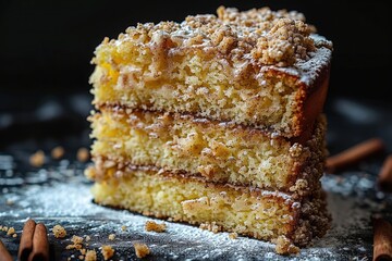 a Streusel Coffee Cake with Layers of Cream Cheese Frosting and Cinnamon Swirl