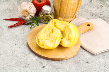 Italian traditional yellow Scamorza cheese