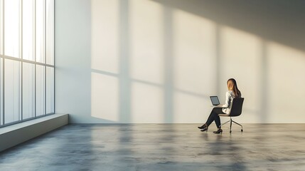 Full length of young businesswoman using laptop