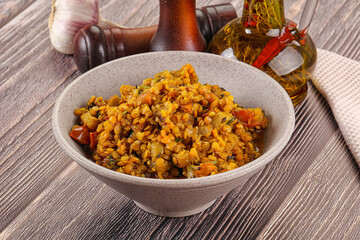 Vegan garnish - lentil with vegetables