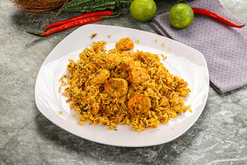 Indian cuisine - Biryani rice with prawn