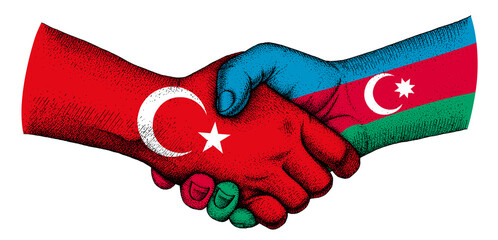 Handshake with flags of Azerbaijan and Turkey