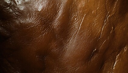Fototapeta premium Detailed macro shot showcases shiny brown textured leather material