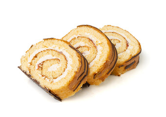 Swiss Roll, Round Sponge Cake Isolated, Sliced Rolled Vanilla Biscuit with Jam Filling