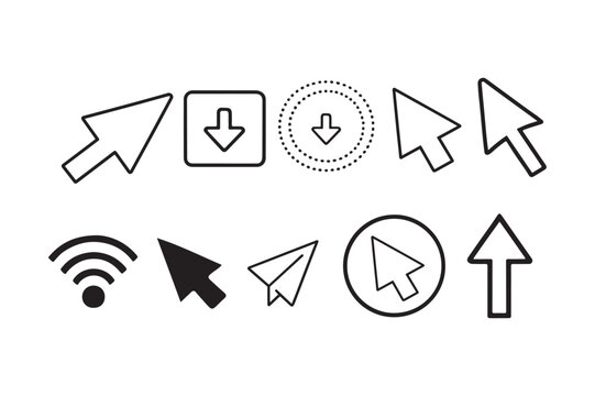 An arrow click icon signifies the action of selecting or activating elements within a digital interface using a pointing device.