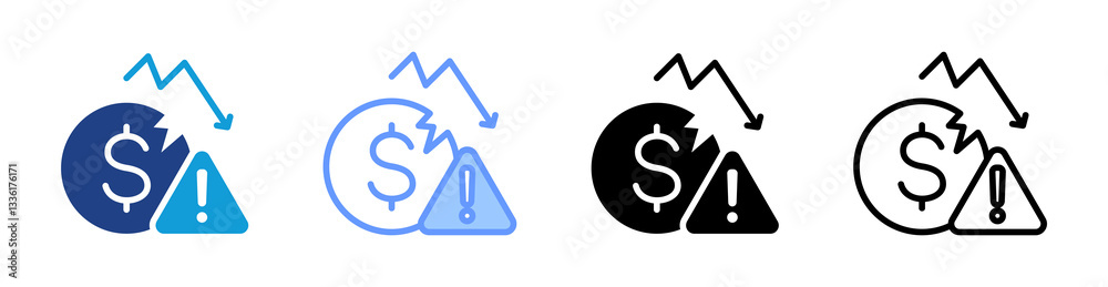 Poster bankruptcy icon set multiple style collection
