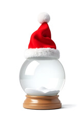 clear snow globe with a red santa hat resting on top