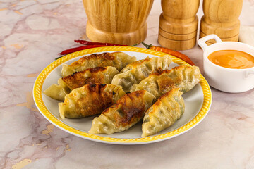 Japanese fried Gyoza stuffed dumplings